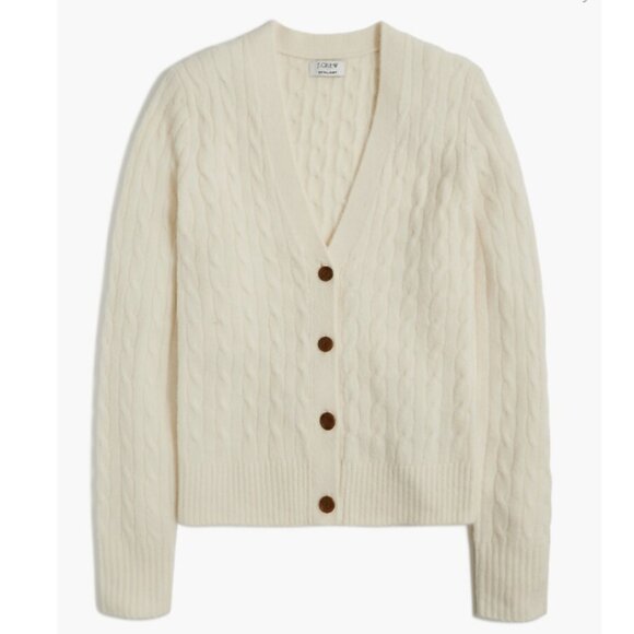 J. Crew Sweaters - J. Crew Women's Cable-Knit Cardigan Sweater in Extra-Soft Yarn in Antique White